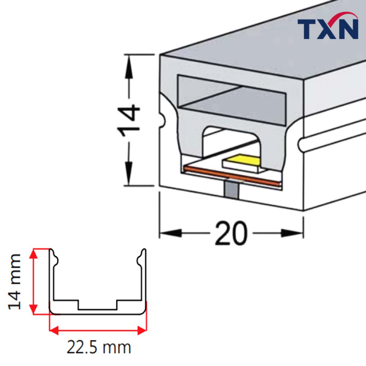 TXN-1420-3S Hot-selling Three-side Top Lighting LED Neon Tube Light 14X20MM For 12MM PCB LED Strip